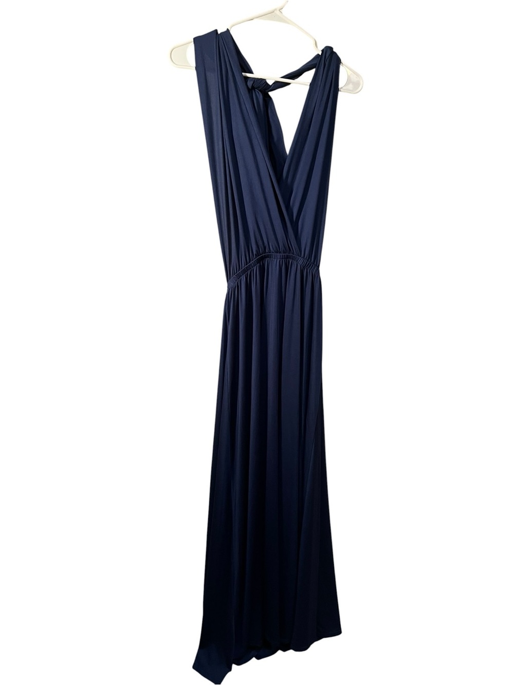 Ibotmcas Women’s Size Medium Halter V-Neck Maxi Dress Navy Blue Open Low Back